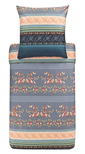 Bassetti Bettwäsche Garnitur Orosei G1 aus Baumwolle Mako-Satin in der Farbe Grau 2-Teilig mit Reißverschluss, Maße: 155cm x 220cm, 80cm x 80cm, 9323453