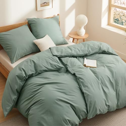 BEDSURE Bettwäsche 135x200 Baumwolle 4teilig - Bettwäsche-Sets Grün Bettbezug 2er Set mit 2 Kissenbezüge 80x80 cm, Oeko-TEX Bedding Salbeigrün mit Reißverschluss