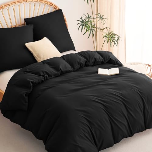 WAVVE Bettwäsche 200x200 3 teilig Schwarz - Bettbezug 200 x 200 Set mit Kissenbezüge 80x80 cm, Bettwäsche-Sets 2x2m aus Mikrofaser mit Reißverschluss Weich und Bügelfrei