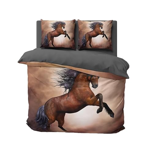 FEBE 3D Bettwäsche 135x200 + Kissenbezug 80x80 cm Wendebettwäsche 2 Teilig Reißveschluss