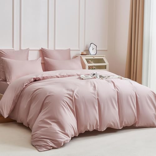 YASMENG Bettwäsche 155x220 Baumwolle Rosa Uni Einfarbig Bettwäsche 100% gekämmte Baumwolle Glatt Glänzend Weich Atmungsaktiv Bettbezug Set 3 Teilig mit Reißverschluss und 2 Kissenbezüge 80x80 cm