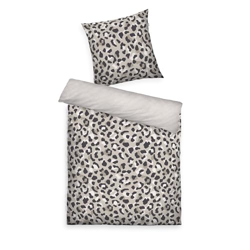 Tom Tailor Renforcé-Bettwäsche Leo, Wendemotiv, 80x80 cm + 155x220 cm, mit Reißverschluss, 100% Baumwolle, Beige (Anthracite & Sunny Sand)