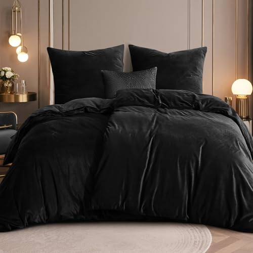 RUIKASI Flanell Bettwäsche 135 x 200 4 teilig Schwarz - Warm Winter Bettwäsche Kuschel Plüsch Fleece Bettbezug Sets mit 2 Kissenbezüge 80x80cm