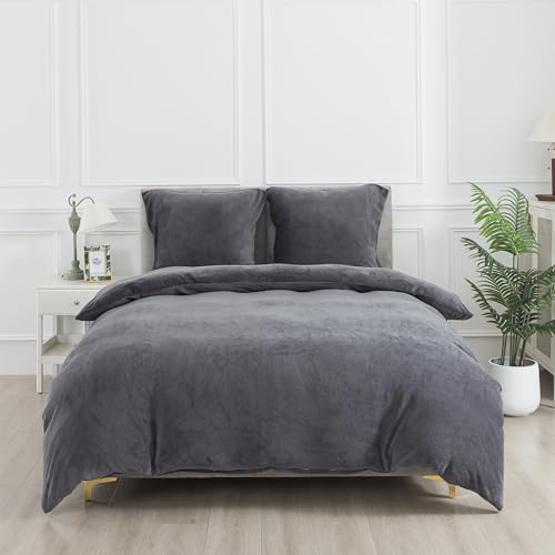 WUMIUER Plüsch Bettwäsche 155x220 cm Schwarz Grau 2tlg Set, Winter Biber Warm Flauschig Bettbezug und 1 Kissenbezug 80x80cm, Kuschelig Weich Cashmere Touch Flanell Bettdeckenbezug Bettdecke Cover