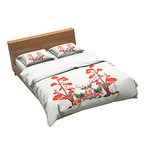 Bettwäscheset Elche Und Blumen 1 Bettbezug + 2 Kissenbezüge 80X80cm Material 100% Mikrofaser (Elch 02,Single(140x200cm+2/80x 80cm))