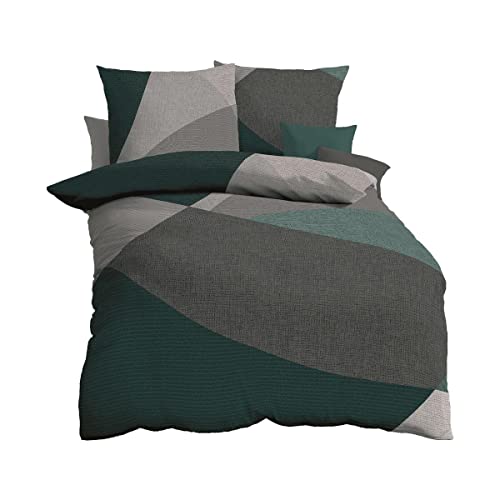 Traumschlaf Biber Bettwäsche Vista smaragd, 1 Bettbezug 135 x 200 cm + 1 Kissenbezug 80 x 80 cm