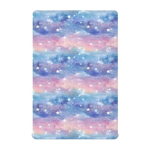 Baby-Spannbetttuch, ultraweich, atmungsaktiv, Kinderbettmatratzen, 99 x 68 cm, für Neugeborene, Kleinkinder, maschinenwaschbar, Kinderzimmer-Bettwäsche, blau-violette Sterne