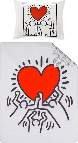 Keith Haring Pop Art Bettwäsche-Set Love 135x200 + 80x80 100% Baumwolle Linon/Renforcé Kunst Amerika USA Bettbezug Bettzeug Poster Bilder Graffiti Radiant Baby - The Crack is Wack - Untitled