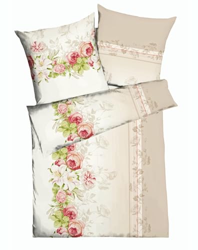 JACK by Kaeppel Fein Biber Bettwäsche 2 TLG. 135x200cm Marianne Natur Blumen Rosa Grün Offwhite