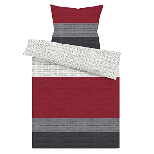 LARAWELL Bettwäsche 135x200, Ganzjahres Bettwäsche-Sets, rot, grau, Reine Baumwolle, Premium, Bettbezug 135 x 200 und 1 Kissenbezug 80x80, mit Reißverschluss, atmungsaktiv