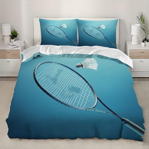 3D-Druck Bettwäsche 180x200 cm Atmungsaktivem Mikrofaser Sport Badminton Thema Bettbezüge, Superweiches Hypoallergen Bettbezug Hellblau 3 teilig Mit Kinder Jugend Bettwäsche