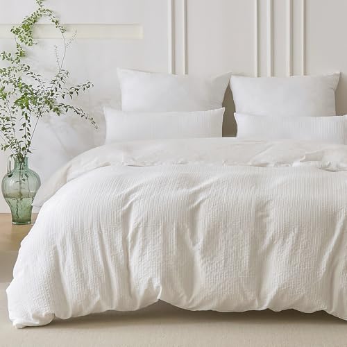 SOULFUL Bettwäsche 135x200 Baumwolle Gestreift, Jacquard Gewaschene Baumwolle Boho Bettwäsche-Sets Atmungsaktiv Öko-Tex 100 Zertifiziert-Weiß