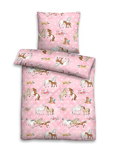 biberna 0044641 Bettwäsche Garnitur mit Kopfkissenbezug Baumwoll-Linon 1x 135x200 cm + 1x 80x80 cm pink