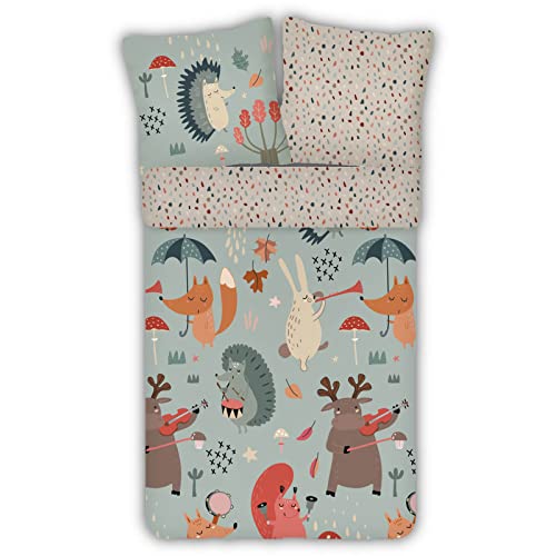 ESPiCO Bettwäsche Trendy Bedding Waldtiere Bunt Kinder Igel Eichhörnchen Elch Hase Fuchs Musik Instrumente, Größe:135 cm x 200 cm
