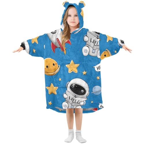 Übergroße Decke für Kinder, niedlicher Astronauten-Mond-Motiv, warmes Fleece-Sweatshirt, Plüsch, tragbar für Mädchen und Jungen, geräumige Vordertasche, niedliche Ohrkappe, Größe S, Aa726, S Übergroße Decke für Kinder, niedlicher Astronauten-Mond-Motiv, warmes Fleece-Sweatshirt, Plüsch, tragbar für Mädchen und Jungen, geräumige Vordertasche, niedliche Ohrkappe, Größe S, Aa726, S