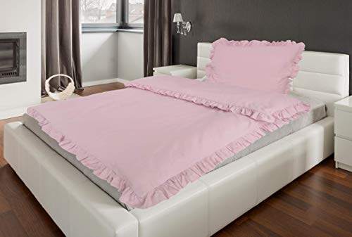 MB Warenhandel24 2-Teilige hochwertige Renforcé-Bettwäsche RÜSCHEN Rose 1x 135x200 Bettbezug + 1x 80x80 Kissenbezug