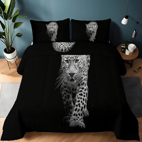 Bettdecke 200 x 200 cm 4 Jahreszeiten - Schwarz Daunendecke Bettdecke ohne Bezug Schlafdecke, Warme & Weiche Waschbar Hyperrealistisch Tiere Leopard Minimalistisch Ganzjahresdecke Bettwäsche