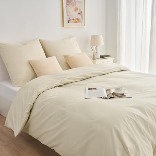 WohlNest Bettwäsche 135x200 Baumwolle 4teilig,Bettwäsche Beige Bettbezüge 135 x 200 Baumwolle 2er Set + 2 Kissenbezüge 80x80 cm, Oeko-TEX Bettwäsche Aesthetic 100% Baumwolle mit Reißverschluss