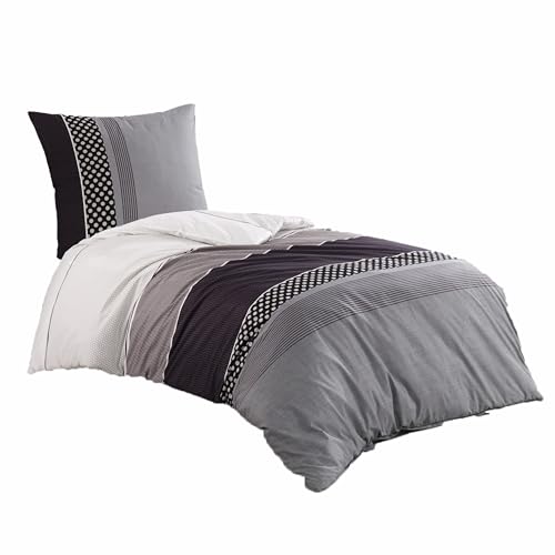 Class Home Collection Bettwäsche 155x220 Baumwolle – Ganzjahres Bettwäsche-Sets, weich & atmungsaktiv, Bettbezug und Kissenbezug 80x80 cm mit Reißverschluss Eifel Grau