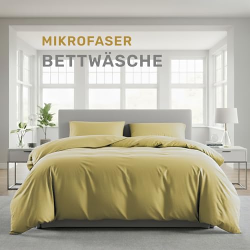 Lavea® Bettwäsche 135x200 cm, 2-teilig, 1 Bettbezug 135x200 cm, 1 Kissenbezug 80x80 cm, Mikrofaser, weich, atmungsaktiv, pflegeleicht, hypoallergen, Markenreißverschluss, Bettwäsche-Sets Beige
