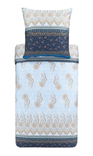 Bassetti Bettwäsche Garnitur Oristano B1 aus Baumwolle Mako-Satin in der Farbe Blau 2-Teilig mit Reißverschluss, Maße: 135cm x 200cm, 80cm x 80cm, 9323445