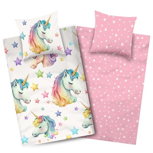 Aminata kids Einhorn Wendebettwäsche 135x200 - Mikrofaser Kinderbettwäsche Mädchen - Bettwäsche Set mit Reißverschluss - Bunte Einhörner & Sterne - Allergikerfreundlich, Pflegeleicht Aminata kids Einhorn Wendebettwäsche 135x200 - Mikrofaser Kinderbettwäsche Mädchen - Bettwäsche Set mit Reißverschluss - Bunte Einhörner & Sterne - Allergikerfreundlich, Pflegeleicht