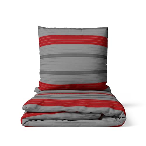 LARAWELL Bettwäsche 135x200 grau rot gestreift, Bettwäsche-Sets, kuschelweich, hypoallergen, bügelfrei Premium LARAWELL Bettwäsche 135x200 grau rot gestreift, Bettwäsche-Sets, kuschelweich, hypoallergen, bügelfrei Premium