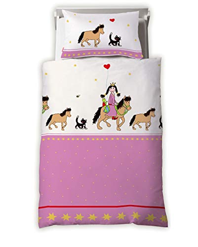 Fleuresse Dream Art Kids, Renforce-Kinder-Bettwäsc he, ein wahrer Mädchen-Prinzessinen-Tra um, weiß/pink, 100 x 135 cm inkl. 40 x 60 cm Kissen