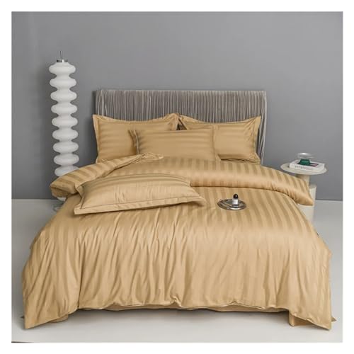 Bett, Silbergrau gestreift, 100% ägyptische Baumwolle, Jacquard-Bettwäsche, Queen-Size-Bett, King-Size-Set, Spannbettlaken, Bettbezug