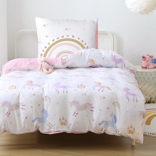 Fekohipy Bettwäsche 135x200 Mädchen Einhorn Kinderbettwäsche Rosa 3D-Druck Mikrofaser Regenbogen Kinder Bettbezug mit Reißverschluss und 1 Kissenbezug 80x80cm 2-teilige Kinderbettwäsche-Set Fekohipy Bettwäsche 135x200 Mädchen Einhorn Kinderbettwäsche Rosa 3D-Druck Mikrofaser Regenbogen Kinder Bettbezug mit Reißverschluss und 1 Kissenbezug 80x80cm 2-teilige Kinderbettwäsche-Set