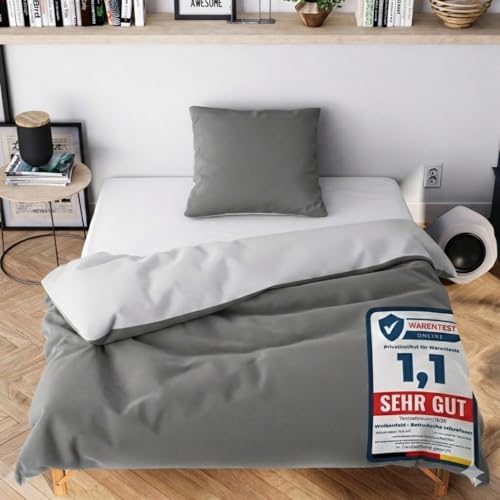 Wolkenfeld Bettwäsche 155x220 cm – Hellgrau/Dunkelgrau   kuschlig weich & bügelfrei – ÖKO TEX Zertifiziert – Mikrofaser Bettwäsche Sets 1x Bettbezug 155 x 220 + 1x Kissenbezug 80x80