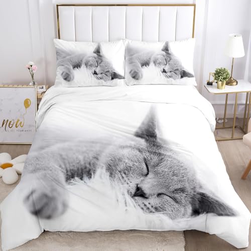 CHCHNXY Bettwäsche 135x200,Katze Flauschige Weich Microfaser Bettbezug Mit Reißverschluss,Für Kinder Jungen Mädchen Junge Bettwäsche-Sets(1*Kissen bezug 80x80cm