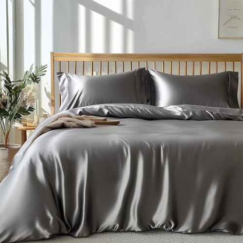 Lanqinglv Satin Bettwäsche Set 135x200 cm Dunkelgrau Grau Seide Glatt Glanzsatin Luxus Sommerbettwäsche Set Satin Polyester Uni Bettbezug mit Reißverschluss und 1 Kissenbezug 80x80cm Lanqinglv Satin Bettwäsche Set 135x200 cm Dunkelgrau Grau Seide Glatt Glanzsatin Luxus Sommerbettwäsche Set Satin Polyester Uni Bettbezug mit Reißverschluss und 1 Kissenbezug 80x80cm