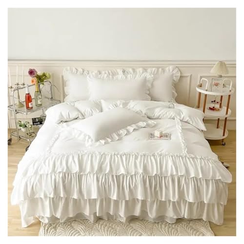 GSCLZ Bettbezug mit Rüschen, Queen-Size-Bett, 3-teiliges Bettwäsche-Set, Shabby-Chic-Bettbezug im Landhausstil, Kissenbezüge(Blue,Queen 200X230cm 3Pcs)