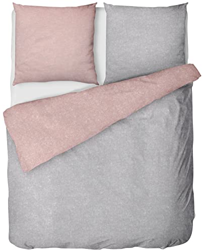 LINKHOFF Biber Bettwäsche 135x200 2tlg - Winter Bettwäsche Rosa Grau Unifarben - Biber 100% Baumwolle - Kissenbezug 80x80 + Bettbezug 135x200 Altrosa
