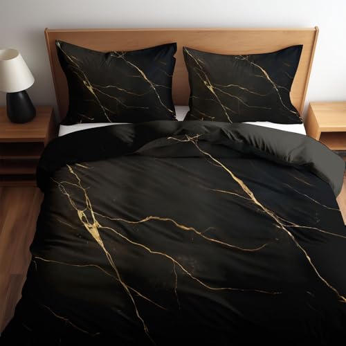 Bettwäsche Tintengrau Bettbezüge Eleganter Schwarzer Marmor Muster, Bettwäsche Sets 180 x 220 cm Reißverschluss Weich Bügelfrei Wende bettwäsche geeignet Schlaf Zimmer