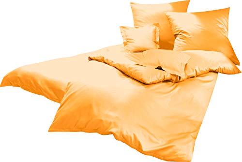 Lorena Uni Classic Bettwäsche Mako Satin Baumwolle einfarbig (Sonne, 135 cm x 200 cm inkl. 80x80cm Kissen)