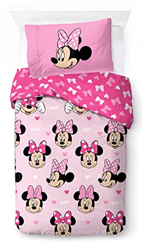 Jay Franco Disney Minnie Hearts & Love 100% Baumwolle Kinderbettwäsche Set 135x200 cm Einzelbettgröße   Bettbezug + Kissenbezug 50x70 cm