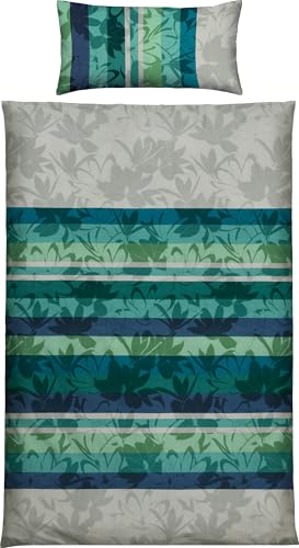 REDBEST Bettwäsche Single-Jersey Blumenmuster Petrol Größe 40x80 cm / 135x200 cm - temperaturausgleichend, bügelfrei, mit Reißverschluss