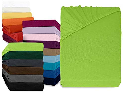 npluseins klassisches Jersey Spannbetttuch - erhältlich in 34 modernen Farben und 6 verschiedenen Größen - 100% Baumwolle, 90-100 x 200 cm, apfelgrün