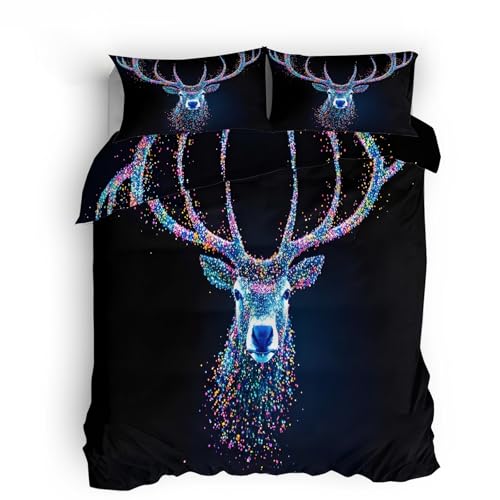 Kinder Bettwäsche 150x200 cm 3D Bunter Elch Doppelseitig Druck Bettwäsche-Sets 3teilig mit Reißverschluss Microfaser Bettbezug mit 2 Kopfkissenbezüge 80x80 cm