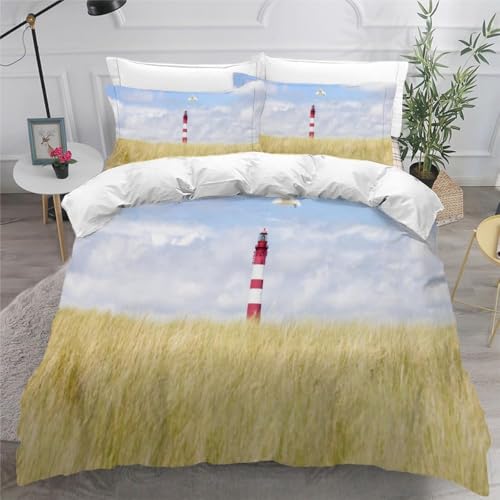Wachturm Bettwäsche 135x200 3D Druck Feldlandschaft Bettbezug Weiche Mikrofaser Bettwäsche-Sets 3 Teiliger Bettbezüge mit Reißverschluss und 2 Kissenbezüge 80x80 cm h.6890