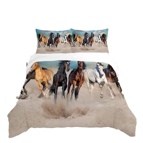 RZPFQB Pferd Kinder Bettwäsche 100x135 Baby Bettwäsche Set für Kleinkinder und Babybetten Wildtierpferde Bettbezug Set Pferderennen Microfaser Bettwäscheset