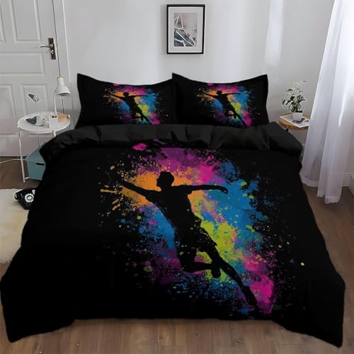 Bettwäsche 135x200 Kinder Handball Weich Mikrofaser Bunte Kritzeleien Bettwäsche-Sets 3D Bettbezug 3 Teilig Bettbezüge mit Reißverschluss und 2 Kissenbezug 80x80 G.380