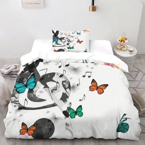SanLiLLohKi Clef Schmetterling Bettwäsche Set2 Teilig Mit Reißverschluss Music LandInsects Kissenbezügen Mikrofaser Für Jungen Und Mädchen,Kinder Single?135x200cm?