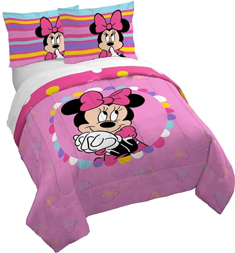 Jay Franco Disney Minnie Mouse Bettwäsche-Set in voller Größe, 3-teilig, superweich, gemütlich, rosa Kinderbettwäsche