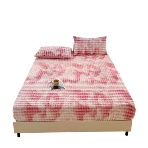 Plüsch-Bettlaken, warmes Spannbetttuch, weiche Bettwäsche for den Winter, Heimlaken, rutschfeste Bettdecke, Sabanas Para Cama (kein Kissenbezug) für Schlafzimmer und Hotels(PINK,Single 120x200cm 1pc)