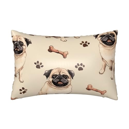 Satin-Kissenbezug, niedlicher Mops, seidige Kissenbezüge für Haar und Haut, mit Reißverschluss, Hundepfotenabdruck, kühlender Kissenbezug für Bettwäsche, Wohnzimmer, Sofa, 50 x 75 cm