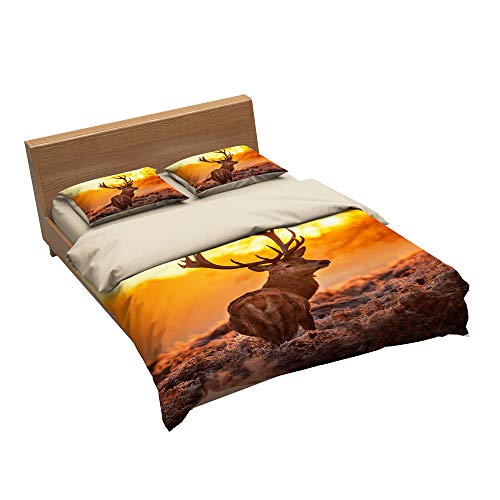 Bettwäscheset Elche Und Blumen 1 Bettbezug + 2 Kissenbezüge 80X80cm Material 100% Mikrofaser (Elch 09,König(200x200cm+2/80x 80cm))