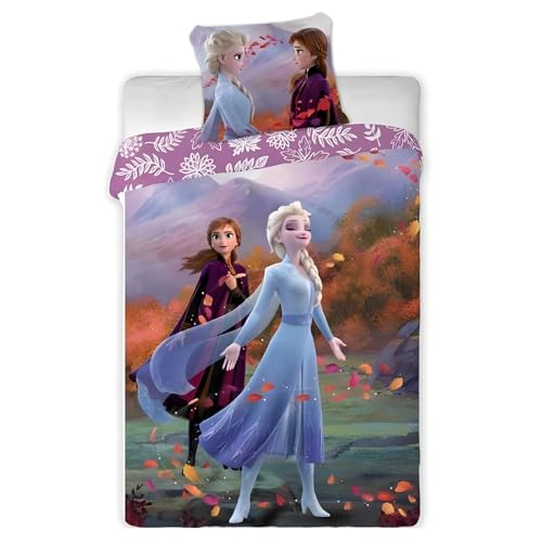 Bettwäsche Disney Frozen – 1 Bettbezug 140 x 200 cm + 1 Kissenbezug 63 x 63 cm (Bettwäsche Frozen – E)